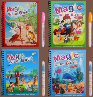 Reusable Magic Water Quick Dry Book Water Coloring Book Doodle with Magic Pen Painting Board for Children Education Drawing Pad (Multi Color, 4 Books)