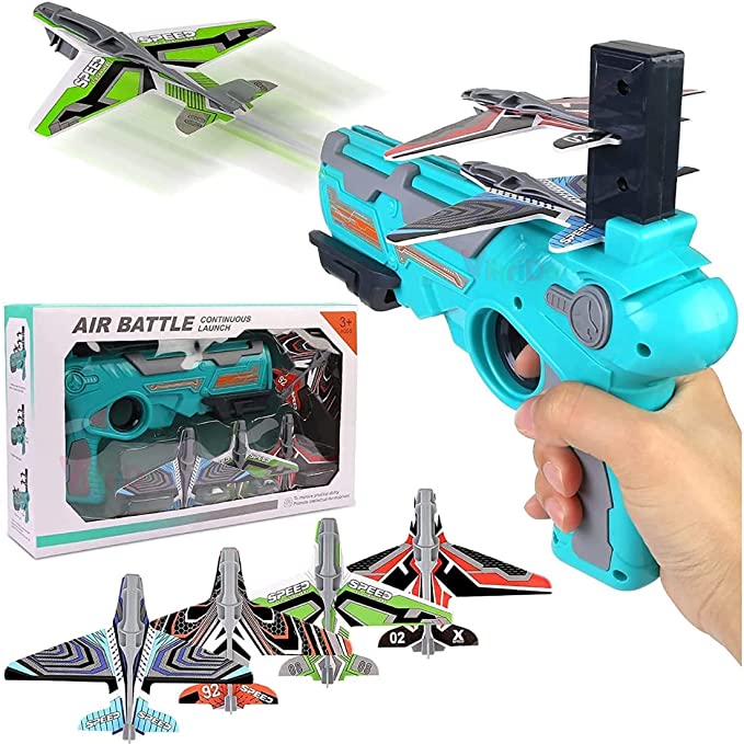 Airplane Launcher Toy Catapult Aircrafts Gun with 4 Foam Planes