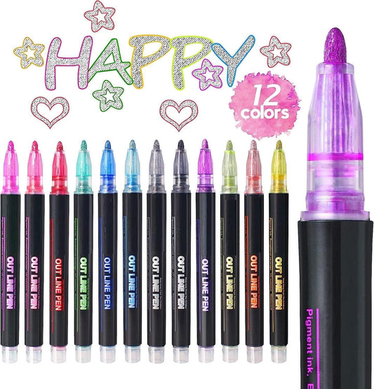 Metallic Glitter Pen Set (12 Pc Colorful )127